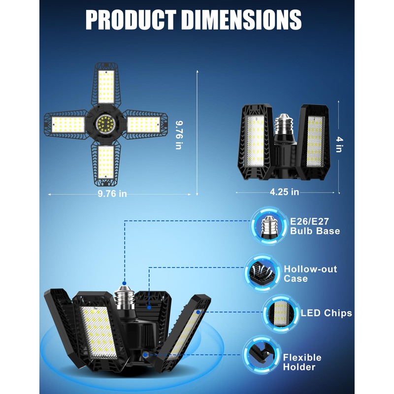 HAPYLUMI Garage Lights 2 Pack - 120W 12000LM 6500K LED