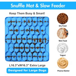 OurMiao Silicone Snuffle Mat for Large Dogs, Dog Extra Large Lick Mat Slow Feeder with Suction Cups, Interactive Dog Puzzle Feeder Sniff Mat Foraging Mat for Smell Training Slow Eating, XXL Blue