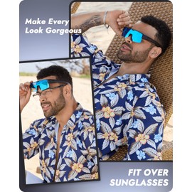 Meeloog Polarized Fit Over Glasses Sunglasses for Men Women, UV Protection Sports Wrap Around for Driving Cycling Fishing (P1 Black Frame/Dark Grey Lens)