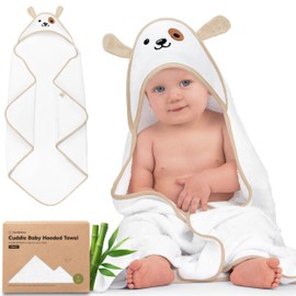 KeaBabies Hooded Baby Towel for Newborn - Viscose Derived from Bamboo Large Baby Bath Towels with Hood for Boys, Girls, Toddler, Extra Absorbent & Soft Newborn Bath Essentials (Dog, Regular)