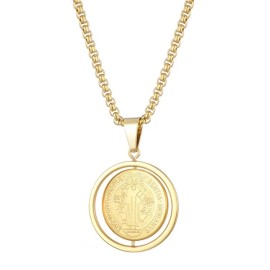 ZARD Saint Benedict Round Double Sided Medal-Pendant in 18K Italian Gold Plating