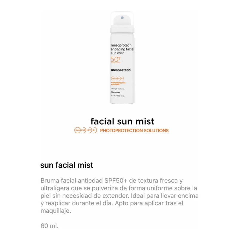 Protecion Solar Mesoestetic Antiaging Facial Sun Mist