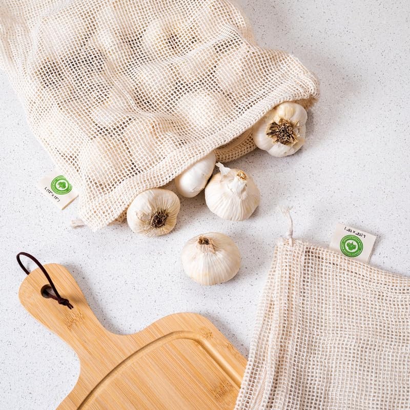 Reusable Garlic Storage Bags - Organic Cotton Garlic Mesh Bags