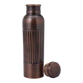 Pure Copper Bottle PREMIUM ANTIQUE Finish, 950 Ml (32.12 Fl Oz) Capacity For Ayurveda Health Benefits - Lining Pattern
