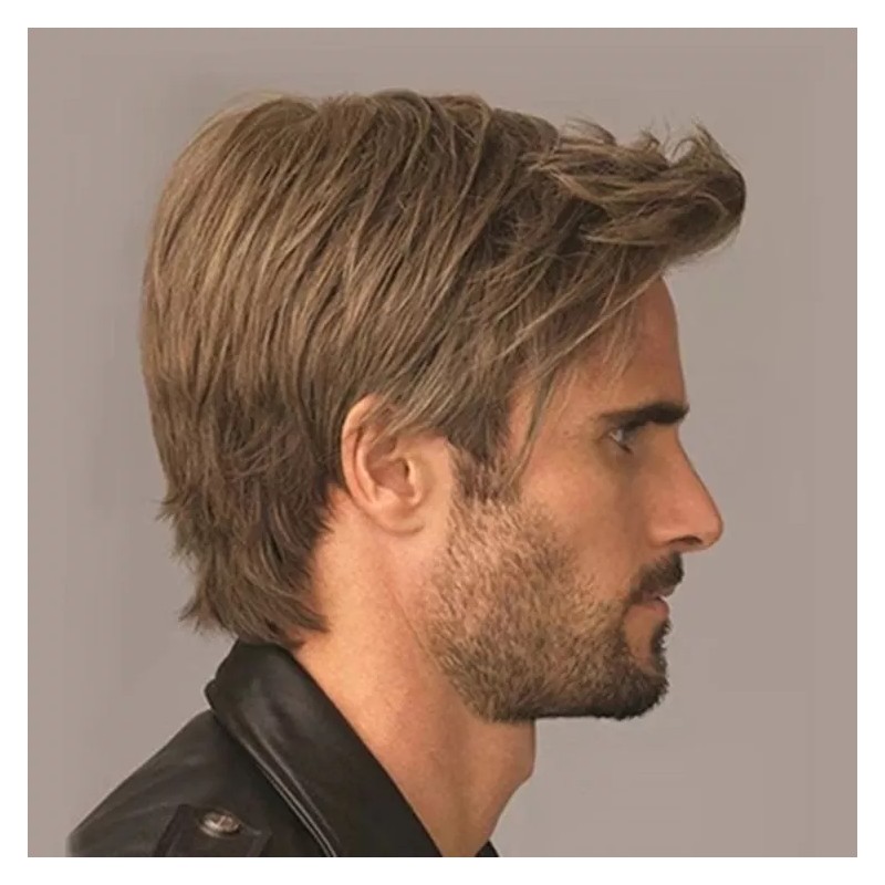 Genovation-MSW-17 Pelucas Cortas Rectas Marrones Para Hombre, Cosplay