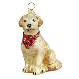 Joy to The World Collectibles European Blown Glass Pet Ornament, Golden Retriever with Bandana