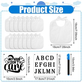 47pcs DIY Baby for Bibs Decorating Kit, Including 15pcs White Baby for Bibs to Decorate, 22pcs Baby Stencils for Painting, 10pcs Fabric Markers, Blank Design for Bibs, Baby Shower Game