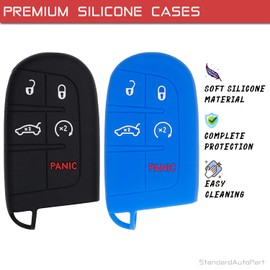 StandardAutoPart Silicone Case for Keyless entry Smart key fob Compatible with Jeep Grand Cherokee Compass Journey Durango (Black & Blue)