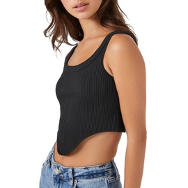 Forever 21 Women's Seamless Curve-Hem Cropped Tank Top, Black, Medium