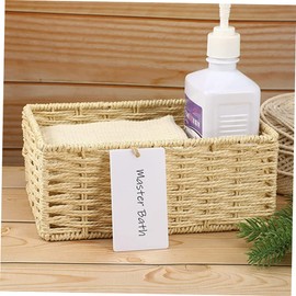 Gadpiparty 16Pcs White Acrylic Hanging Labels for Storage Baskets Tags with String for DIY Organization for Pantry and Household Items Easy to Clean and Use