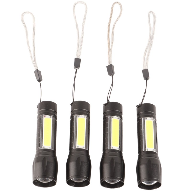 4Pcs Retractable Flashlight COB LED Zoom Flashlight Rechargeable Strong Light