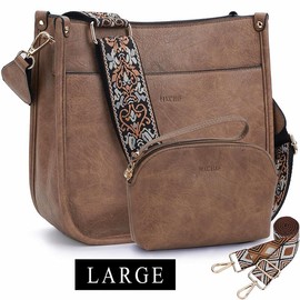 HKCLUF 4055 Women's Fashionable Crossbody Bag Purse For Women Leather Handbag Wallet Set Waterproof Women Crossbody Bag With 2count Adjustable Guitar Strap Perfect:_lightgrey