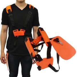 Japard Shoulder Strap for Weed Eater Trimmer, Adjustable & Padded Brush Cutter Double Shoulder Harness, Gardening, Weed Accessories Leaf Brower Orange Black