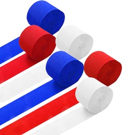 Ainmto 6 Rolls Crepe Paper Red Blue White Crepe Ribbons Crepe Paper Streamers Decoration (4.5 cm x 25 m)