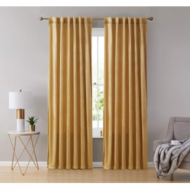 HLC.ME Lopez Curtains Velvet - Premium - Velvet Drapes, Back Tab Rod Pocket Window Treatment Curtain Drapery Panels for Bedroom & Living Room - Set of 2 Panels (54 x 84 inches Long, Gold)
