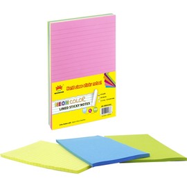 4A Sticky Notes,5 x 8 Inches,Large Size,Neon Assorted,Lined,4 Neon Colors,Self-Stick Notes,50 Sheets/Pad,4 Pads/Pack,800 Sheets Total,4A 5084-N-L