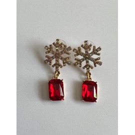 Betsey Johnson Christmas Mismatch Earrings (Snowflake w/Red Crystal)