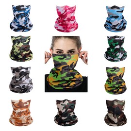Cutewing Camo Ourdoor Face Mask Tube Bandanas Buffs Gator Masks Multi Headwear Seamless Neck Gaiter Magic Headband Elastic Face Cover Sweatband with UV Resistant for Running hiking fishing with 10PCS, No22, Large