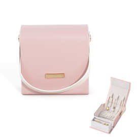 MultiValue Travel Jewelry Case for Woman, PU Leather Small Jewelry Box with Detachable Handle and Magnetic Closure, Multi-Compartment Jewellery Boxes for Storing Rings Earrings Necklaces (Pink)