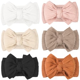 Super Stretchy Soft Handmade Headbands with Double Bows Head Wrap Nylon Hair Accessories for Newborn Baby Girls Infant Toddlers Kids,Pack of 6 (Desert)