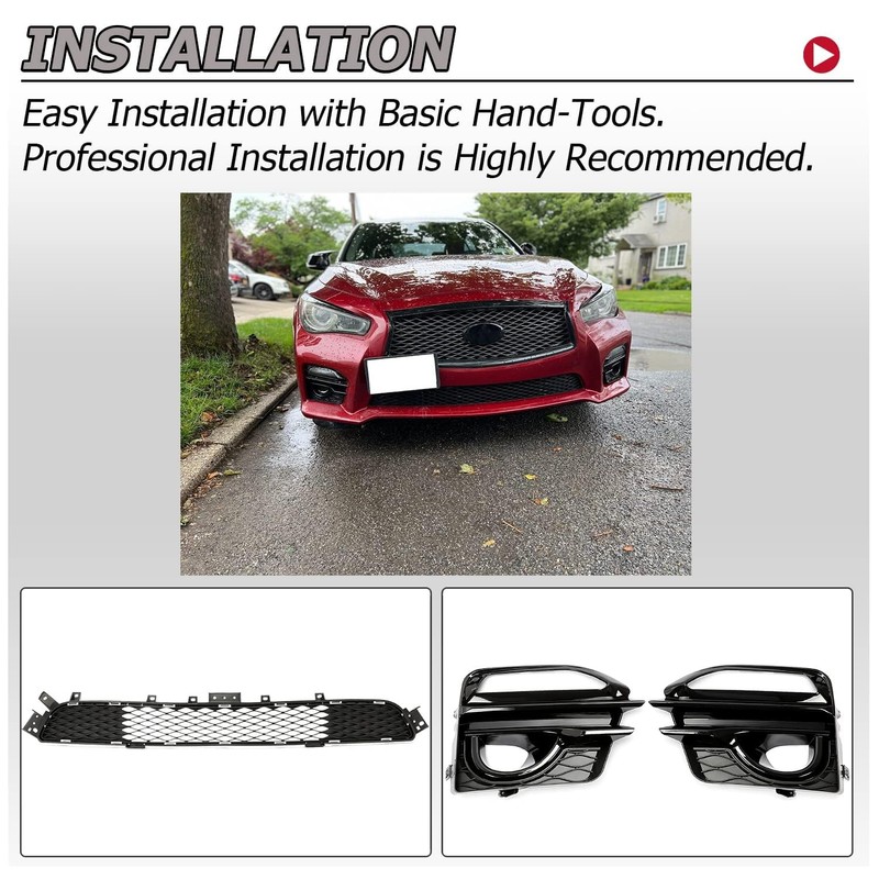 HECASA Lower Grille+Fog Light Cover Compatible with 2014-2017 Infiniti Q50