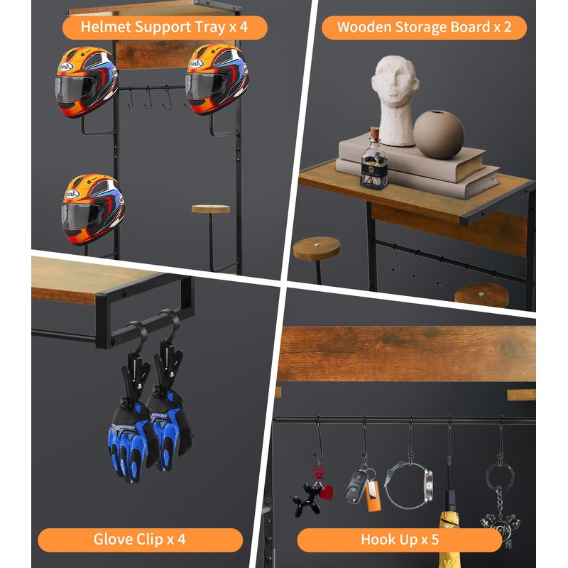 Motorcycle Helmet Rack Wall Mount, Retro Rust Helmet Holder with
