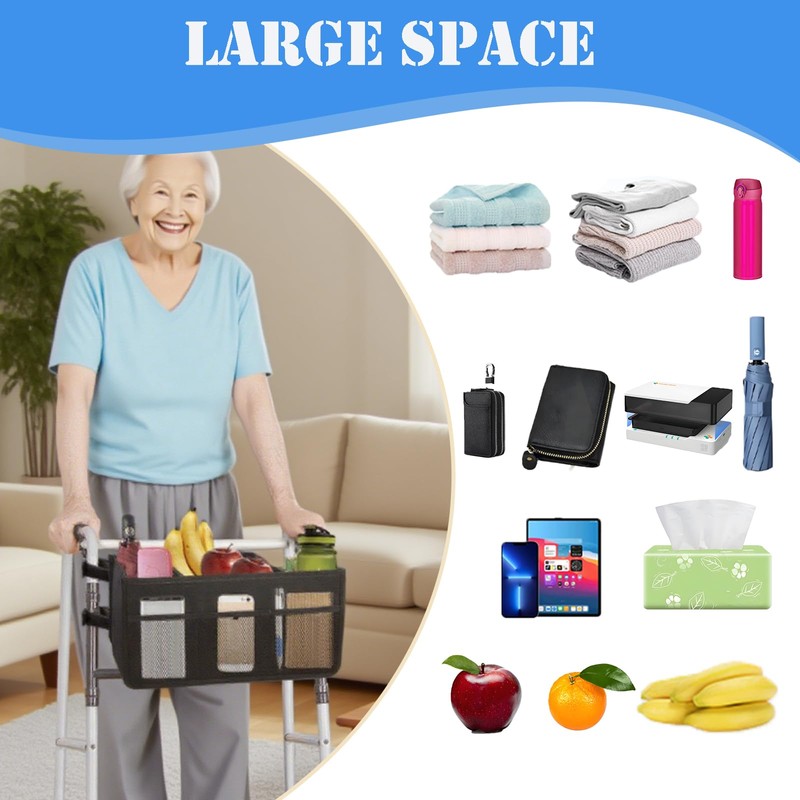 AUSTYLCO Upgrade Walker Basket with Cup Holder,Foldable Walker Bag,Large Capacity
