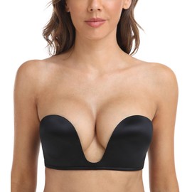 DotVol Women's Multiway Deep U Plunge Padded Push Up Convertible Bra(Black,38A)
