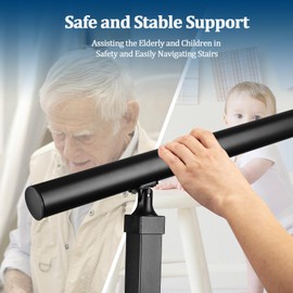 Handrails for Outdoor Stairs,3-4 Step Hand Rails for Outdoor Steps, Reinforced Wrought Iron Railing, Black Exterior Hand Railing for Porch, Deck, or Indoor Stairs