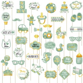 Pack of 41 Sage Green Gold Baby Shower Decoration Photo Booth Props, Greenery Baby Shower Photo Booth Props Decoration for Girls Boys Gender Reveal, Baby Shower Decoration, Baby Shower Party Photo Box
