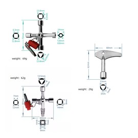 3Pcs Universal Utility Cross Key, 4 in 1 Universal Utilities Key with 4 Way Portable Multifunctional Utilities Key,Control Cabinet Key, Square Key, Four-Way Key