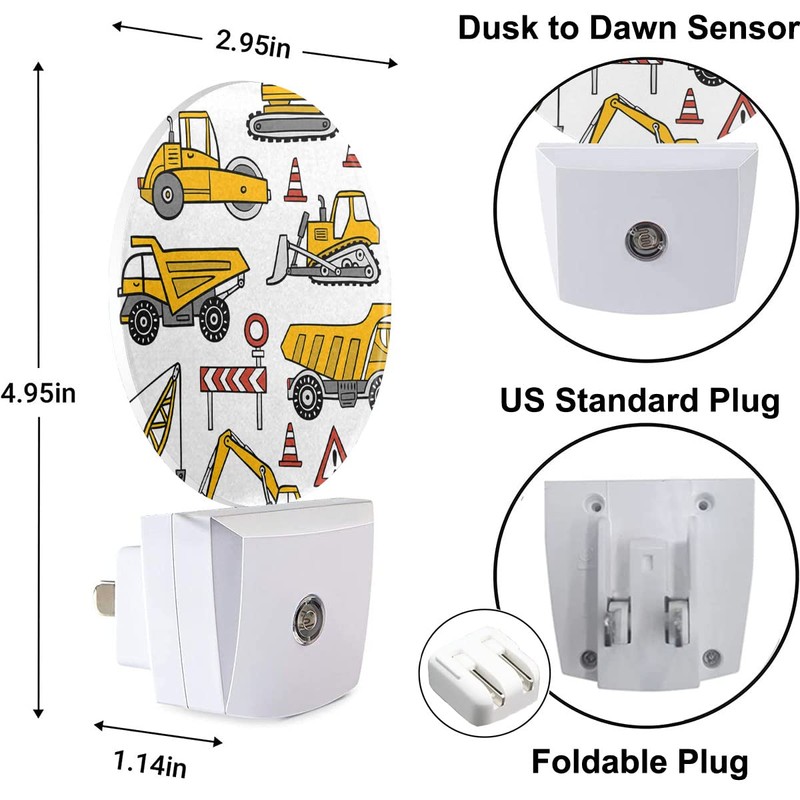 Uanvaha Yellow Cars Night Lights Plug into Wall Building Machine