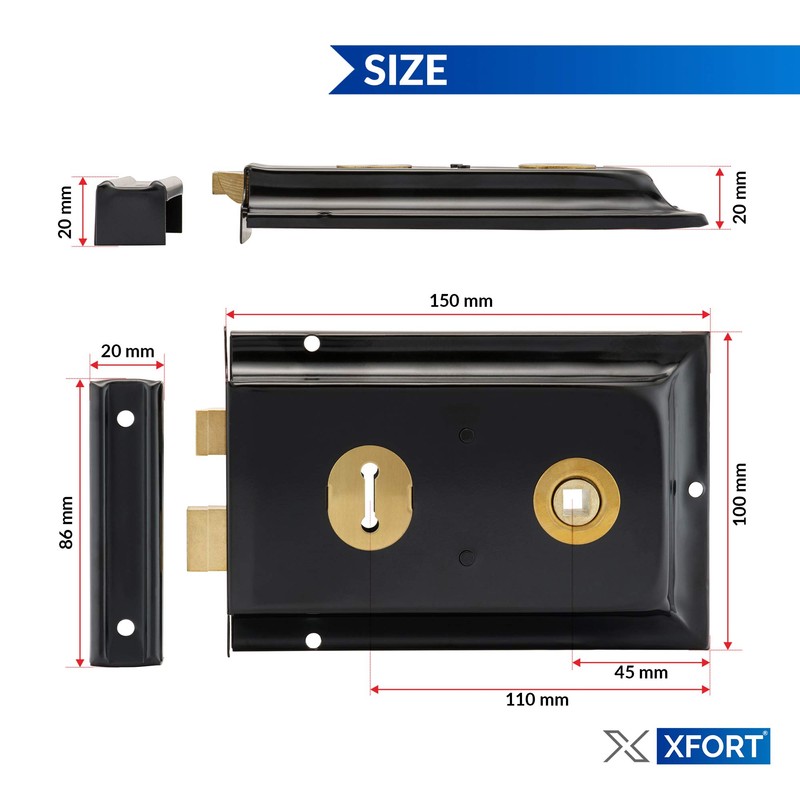 XFORT® Traditional 6" x 4" Rimlock, Surface Mounted Rim Sashlock