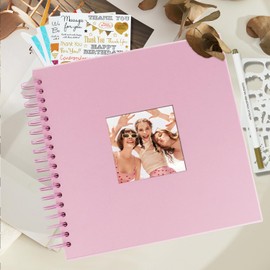 Artmag 10 x 10 Inch DIY Scrapbook Album with Window Hardcover Kraft Blank Paper Scrap Book with 20 Sheets Photo Album for Guest Book, Family Wedding Anniversary (Pink)