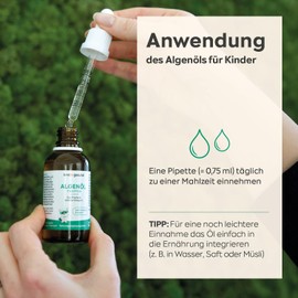 kind gesund Vegane Omega-3 Algen Tropfen fr Kinder 50 ml (60 Tage) | 205 mg DHA + 103 mg EPA pro Tagesdosis | bester Geschmack & kinderleichte Einnahme | fr Herz*, Augen & Gehirn** | fr Kinder ab 3 Jahren