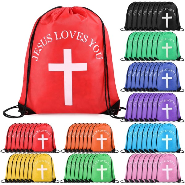 SilTriangle Jesus Loves You Drawstring Backpack Bulk Easter Church Gifts