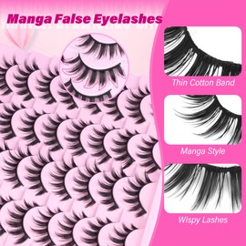 wiwoseo Manga Lashes Spiky Anime False Eyelashes 8D Wispy Eye Lashes Kit with Lash Glue Wet Look Manga Eyelashes with Glue Natural Look Eyelashes Pestañas Postizas Naturales 16 Pairs