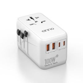 International Travel Adapter 100W, EINNO Universal Travel Adapter for EU, USA, UK, Australia etc, Travel Plug Adapter Worldwide, Travel Adapter Worldwide with 2 USB-C and 2 USB-A