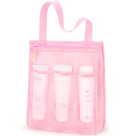famichan Mesh Shower Caddy Portable, Gym Travel Camp Dorm Room Essentials for Women and College Girl, Pink Bathroom Shower Bag