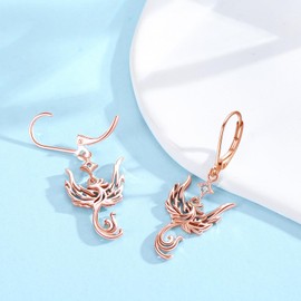 Phoenix Earrings 925 Sterling Silver Rose Gold Phoenix Drop Dangle Earring Phoenix Charms Ear Dagnle Animal Phoenix Jewellery for Women
