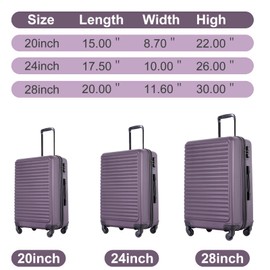 Travelhouse suitcases set 3-Piece Hardshell Luggage Set with Spinner Wheels & TSA Locks PP suitcases luggage (purple, 3-Piece Set (20/24/28))