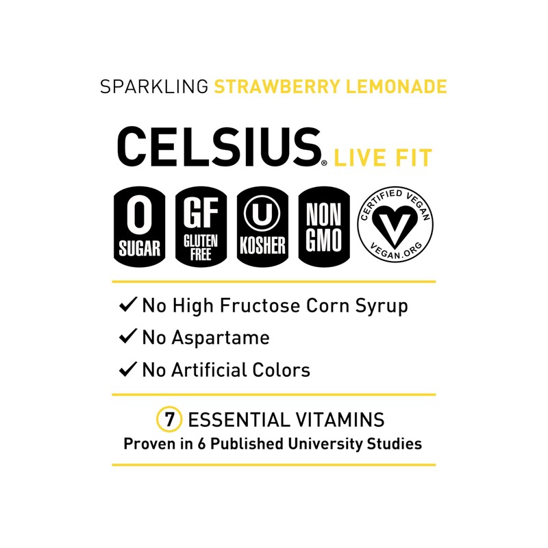 CELSIUS Sparkling Strawberry Lemonade, Functional Essential Energy Drink, 12 Fl