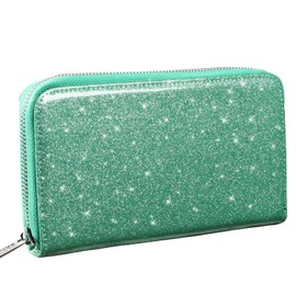 Easyoulife Womens Genuine Leather Credit Card Holder Wallet RFID Secure 36 Slots (Glitter Teal)