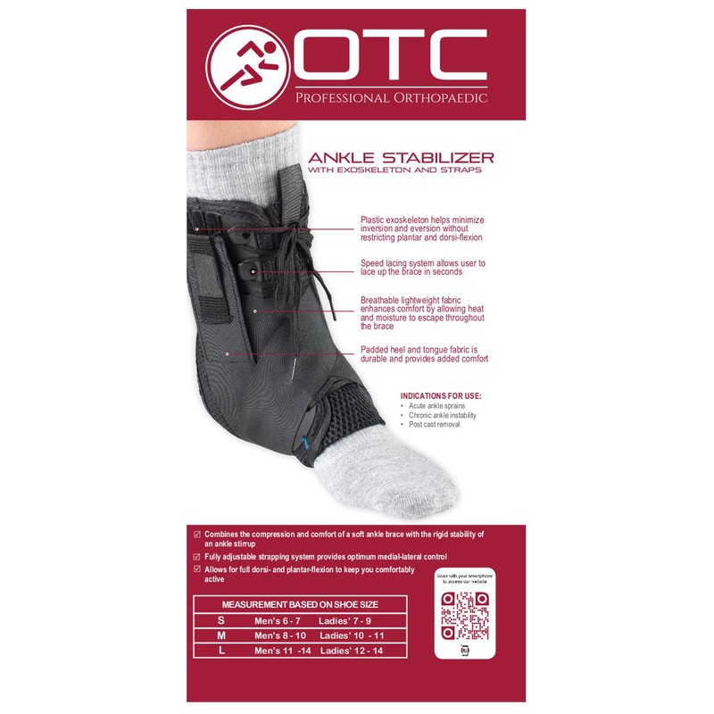OTC Ankle Stabilizer, Exoskeleton Support, Heel Locking Straps, Medium