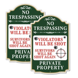 FKNSGR No Trespassing Violators Will Be Shot Sign 2 Pack, 12 x 8 inch Rust Free Aluminum Private Property Warning Sign, UV Protected, Fade Resistant