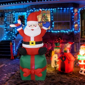 Caja de regalo inflables de Navidad de 6 pies de Papá Noel | Decoraciones de Navidad para exteriores con luces LED integradas