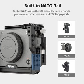 Nitze Cage for Sony FX30 Camera/FX3(ILME/FX3) Camera with HDMI Cable Clamp and Built-in Acra QR Plate, Interchangeable Full/Half Cage Compatible with Original XLR Handle - T-S03B