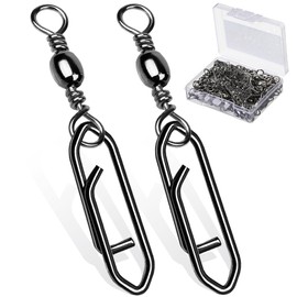 AMYSPORTS Heavy Strength Fishing Snap Stainless Saltwater Freshwater Fishing Swivel Clip Rolling Barrel Fishing Clips Swivels Speed Change Black Nickel, 50pcs, 51lb