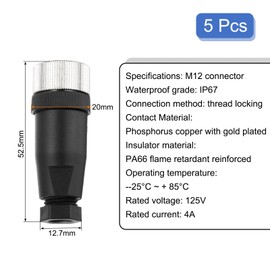 MECCANIXITY 5Pcs 5 Pin M12 Female Aviation Connector Wire Plug A Coding 12mm Circular Sensor Connector Waterproof IP67 for Cable
