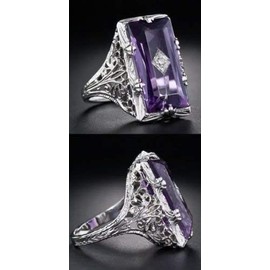 Yuren 925 Silver Large Amethyst Gem Band Ring Wedding Proposed Women Jewelry Size 6-10 (US Code 9)